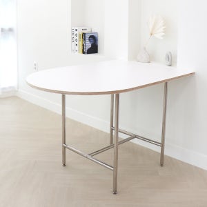 파스텔우드 자작 원목 철재 반원형 3인식탁 테이블