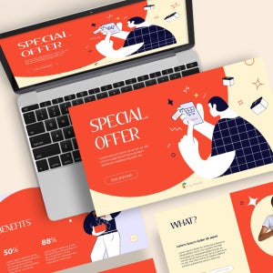 스페셜 오퍼 일러스트 피치덱 파워포인트 PPT 템플릿 (쇼핑, 프로모션, 모바일. 앱, 마케팅, 서비스)