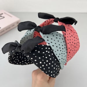 미니 도트 리본 와이드 반다나 헤어밴드 머리띠 (3color)