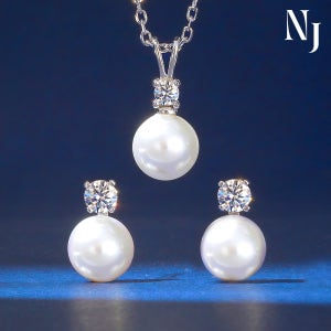 [선물포장]모이사나이트 랩그로운 천연진주 목걸이 귀걸이 세트