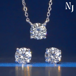 [선물포장]모이사나이트 랩그로운 네발 목걸이 귀걸이 세트