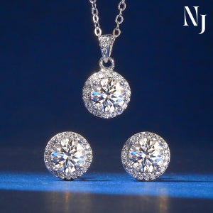 [선물포장]모이사나이트 랩그로운 원형레이어드 라인 목걸이 귀걸이 세트