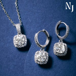 [선물포장]모이사나이트 랩그로운 사각 레이어드 라인 목걸이 귀걸이 세트 (MONE0010&MOER0004)