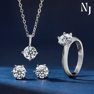 [선물포장]모이사나이트 랩그로운 베이직라인 목걸이 반지 귀걸이 세트