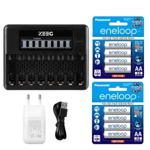 지그 8구 급속충전기 + 에네루프 AA 8알 충전지 세트