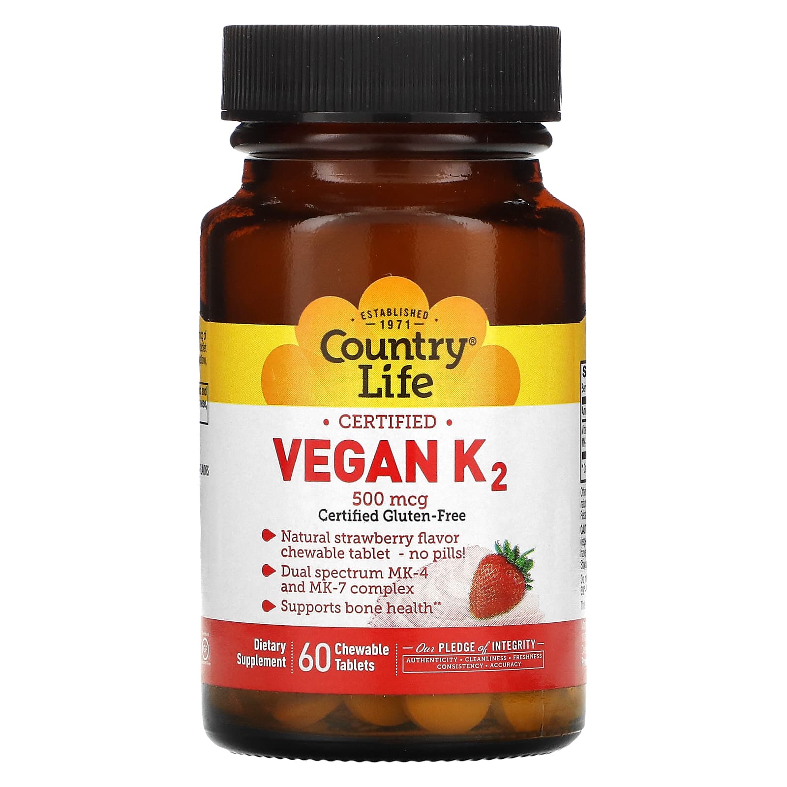 <b>컨트리라이프</b> 비건 <b>K2</b> 딸기 500mg 츄어블 60정