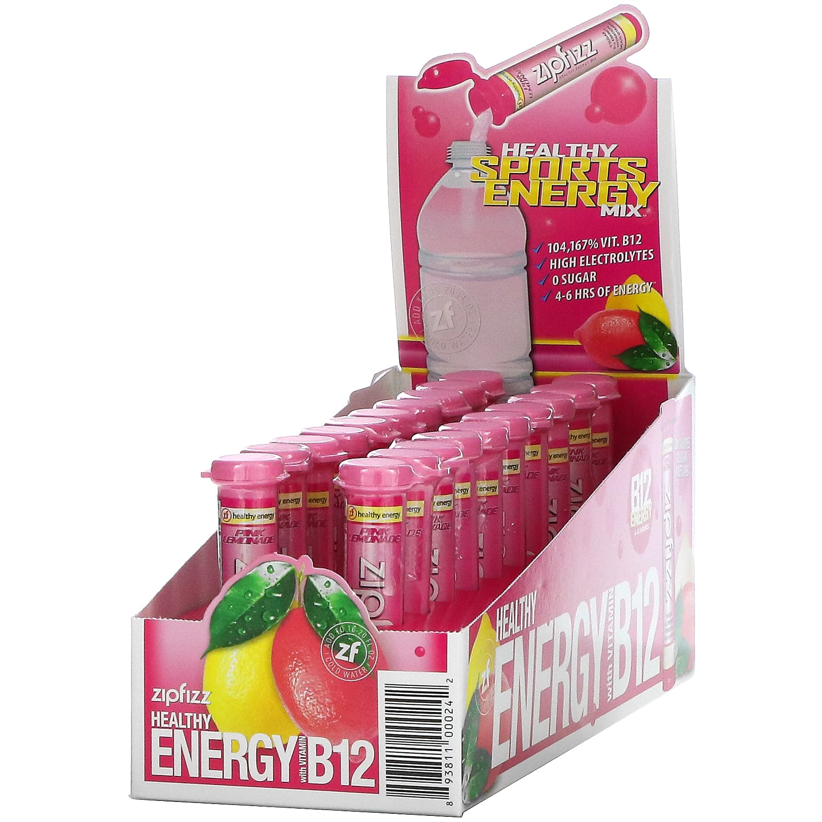 Zipfizz <b>헬시</b>스포츠 <b>에너지</b> 믹스 비타민 <b>B12 핑크 레모네이드</b> 튜브 20개입 11g 0.39oz