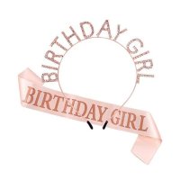AOPRIE 여성용 생일 왕관 새시 로즈 골드 티아라 소녀 머리띠 공주 라인스톤 축하 액세서리