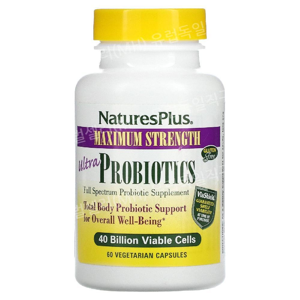 <b>NaturesPlus</b> 울트라 프로바이오틱스 유산균 최대 강도 400억 식물성 캡슐 60정 장에좋은프로바이오틱스