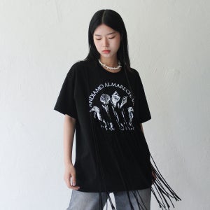 루바티 RUBATI Fringe Printed Tshirt (BLACK)