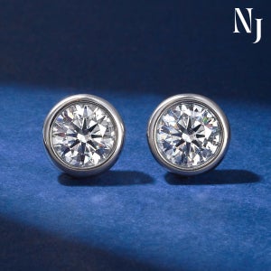 모이사나이트 랩그로운 1캐럿 랩핑 큐브 베젤 귀걸이