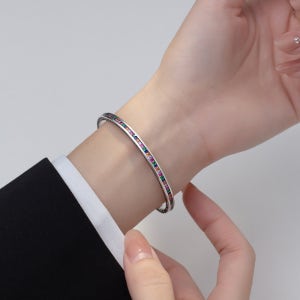 실버 925 레인보우 비즈 큐빅 뱅글 은 팔찌 W077