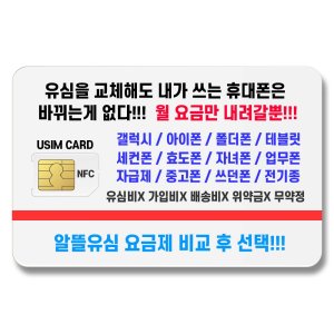 SK LG KT 알뜰폰통신사 유심요금제 핸드폰 모든 기종 가능 유심 NFC선택