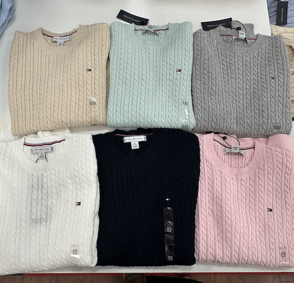 타미힐피거 꽈배기 니트 여자 코튼 라운드넥 긴팔 티셔츠