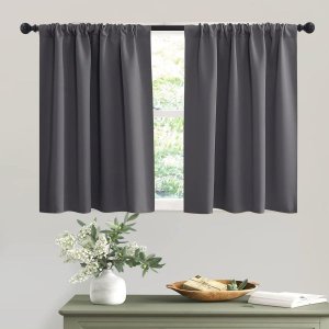 RYB HOME Short Curtains Gray Half Window Curtains for Bedroom, Privacy Curtain Tiers for Windows, En