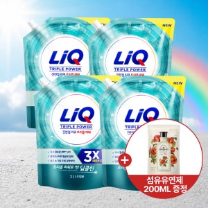 리큐 진한겔 딥클린 트리플파워 세탁세제 2L파우치X4개 드럼+유연제 200ML