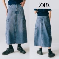 ZARA 카고 포켓 데님 롱스커트 청치마