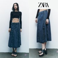 ZARA 포켓 데님 랩 롱스커트 청치마