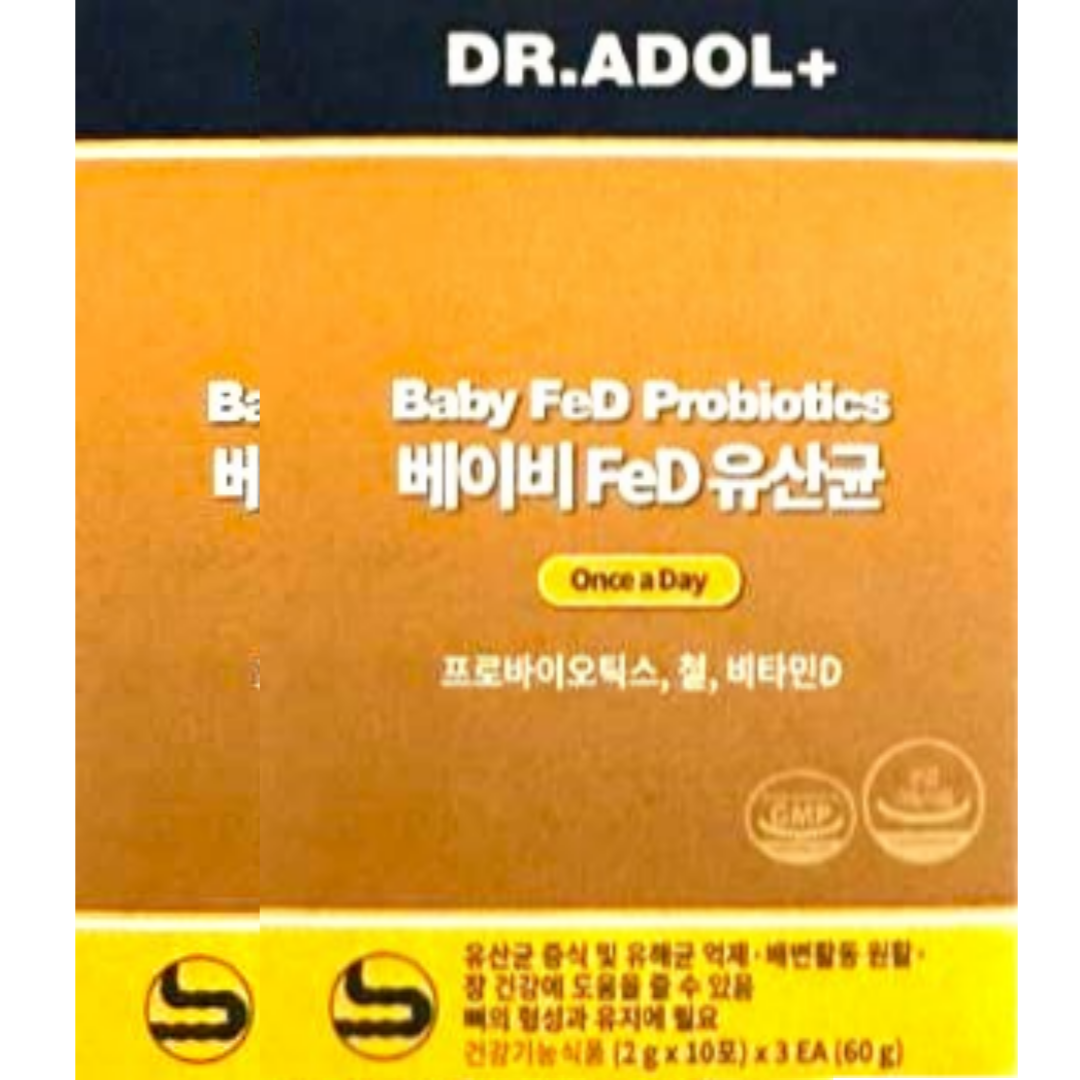<b>닥터아돌</b> 베이비 신생아 아기 어린이 FeD 유산균 2g x 30포 x 2박스 2개월분