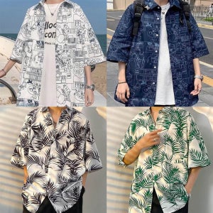 L-2XL 하와이안 셔츠 남자 반팔 남성 여름 비치 커플 룩 바캉스 휴양지 빅사이즈 남방