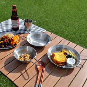 캠핑 식기세트 5P 백패킹 스텐 캠핑용품 손잡이 그릇 접시 1인용 2인용 감성