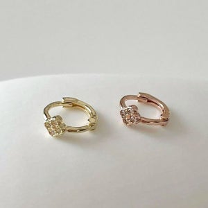14k 클로버 큐빅 미니 원터치 링 귀걸이
