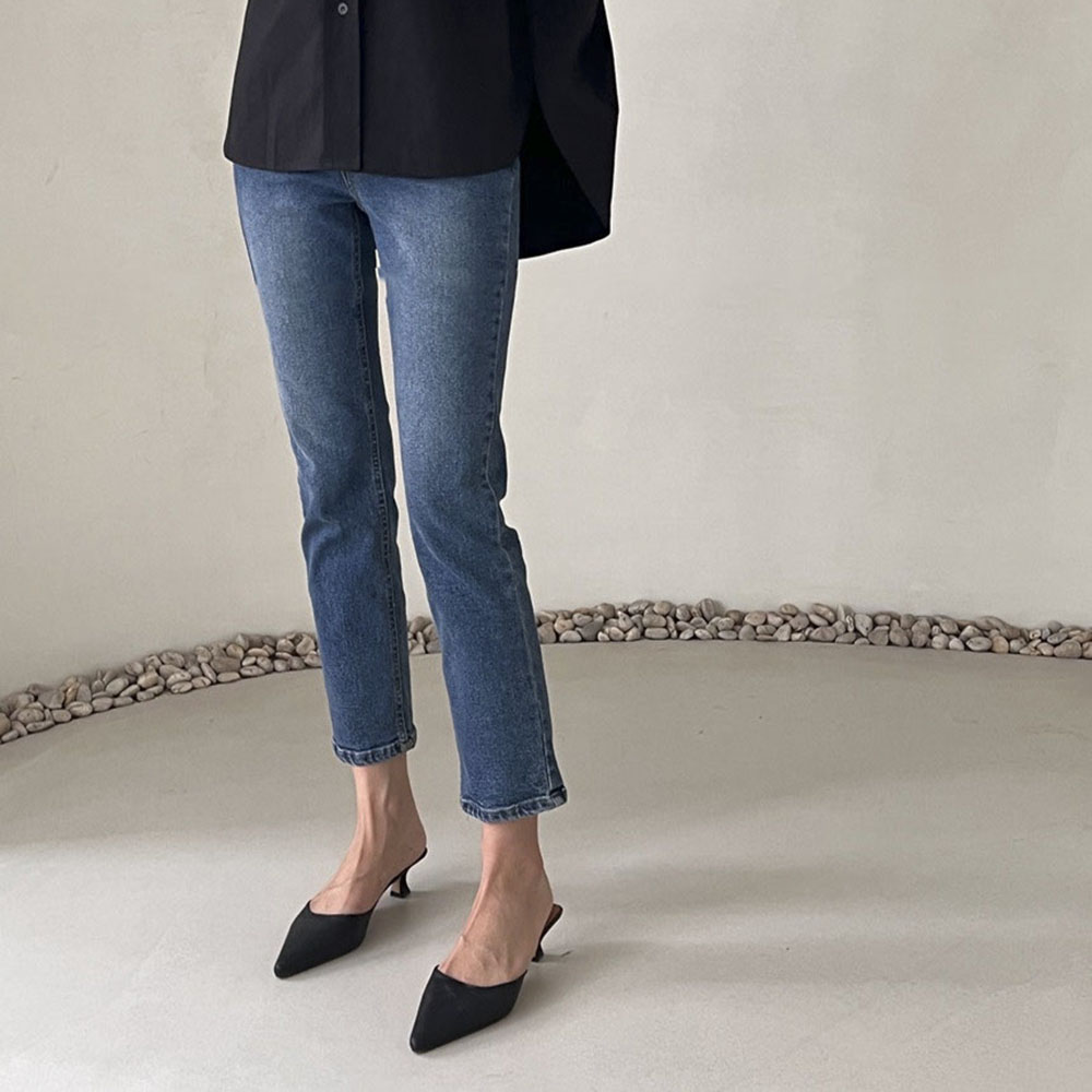 여성 진청 스판 속밴딩 크롭 <b>하이</b>웨스트 데님 팬츠 편한 데일리 위너 청바지