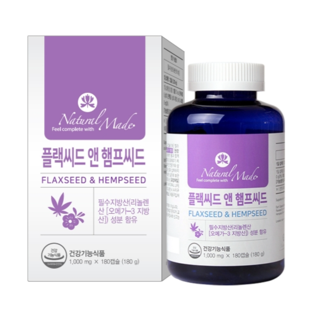 네츄럴<b>메이드</b> 플랙씨드 앤 햄프씨드 1000mg 180캡슐