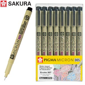 사쿠라 피그먼트 라이너 피그마 마이크론 005 8색 세트 0.2mm 83g