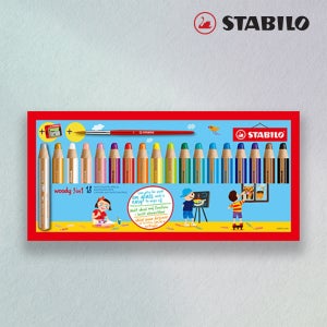 스타빌로 우디 멀티 색연필 세트(18색) 3in1 수성 크레용 유아 점보색연필 선물