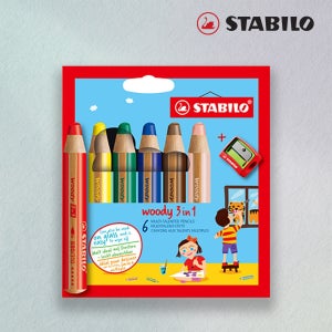 스타빌로 우디 멀티 색연필 세트(6색) 3in1 수성 크레용 유아 점보색연필 선물