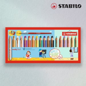 스타빌로 우디 멀티 파스텔 색연필 세트(18색) 3in1 수성 크레용 유아 점보색연필 선물