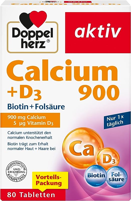 <b>도펠헤르츠</b> 칼슘 <b>뼈</b> 근육 영양제 비오틴 엽산 <b>Doppelherz</b> Calcium 900 + D3 + Biotin + Folic Acid