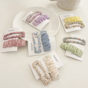 (1+1 무료배송) 셔링 나염 포인트 똑딱이 헤어핀