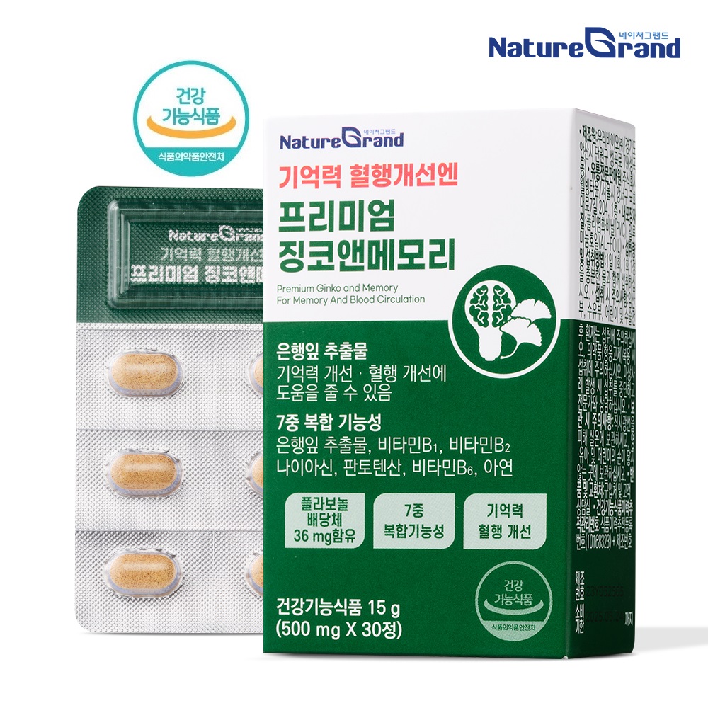 징코 앤메모리 은행잎 추출물 징코빌로바 기억력 혈행 개선 30정