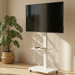 대형 이동식 티비거치대 삼성 LG TV 스탠드 다리 무타공 화이트