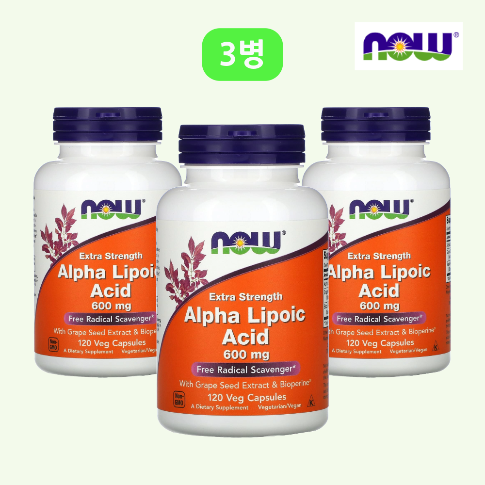 나우푸드 <b>알파</b>리포산 AlphaLipoicAcid 600mg 120캡슐 3병 포도씨 흑후추