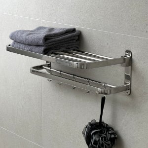 무타공 304 스텐 레스 수건 선반 욕실 화장실 타월 수납 걸이 2단 거치 옷보관 정리대