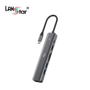 랜스타 Type C 7in1 멀티허브 HDMI2.0 PD100W Giga LAN SD TF USB3.0 LS-U81MH