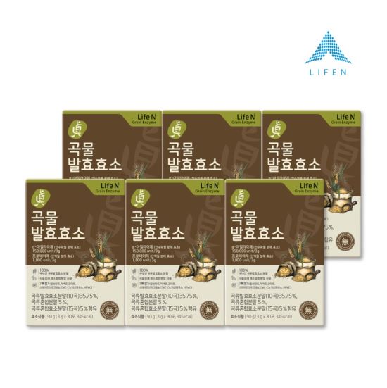 [초록마을입점제품] <b>라이프엔</b> 7무첨가 지방 탄수화불 분해 <b>소화</b> 유기농 진 곡물 발효효소 3g x 30포 6박스