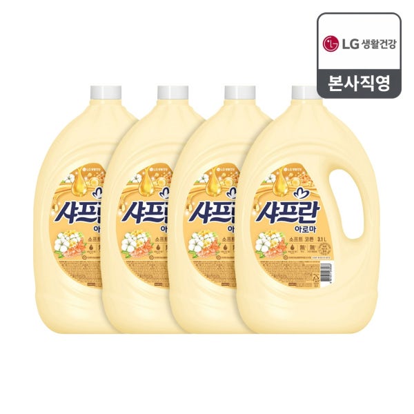 샤프란 아로마 소프트 코튼 섬유유연제 용기 3.1L 4개