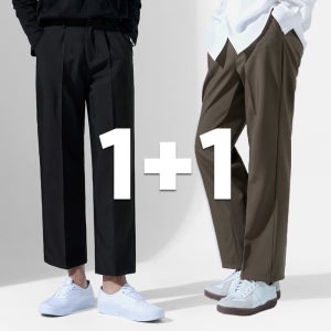 1+1 기장선택 9부 10부 남자 세미와이드 뒷밴딩 슬랙스 출근바지 정장바지(HT006)