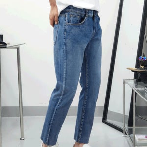 남자9부청바지 남자슬림핏청바지 밴딩바지