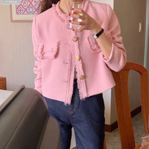 라이 수술 트위드 금장버튼 라운드 자켓 3col 가을 봄 크롭 노카라 하객 제이플로우