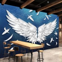 맞춤형 3D 벽화 벽지 천사 날개 푸른 별이 빛나는 하늘 깃털 아트 벽 그림 거실 레스토랑 바 KTV
