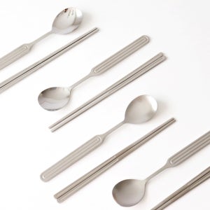 [2+2] 4인세트 국내산 프리미엄 카모메키친 릿지 스텐 수저세트 숟가락 4개 젓가락 4개