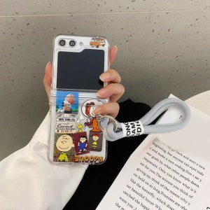 갤럭시Z플립5 지플립5 귀여운 스누피 강아지 캐릭터 힌지보호 스트랩 케이스
