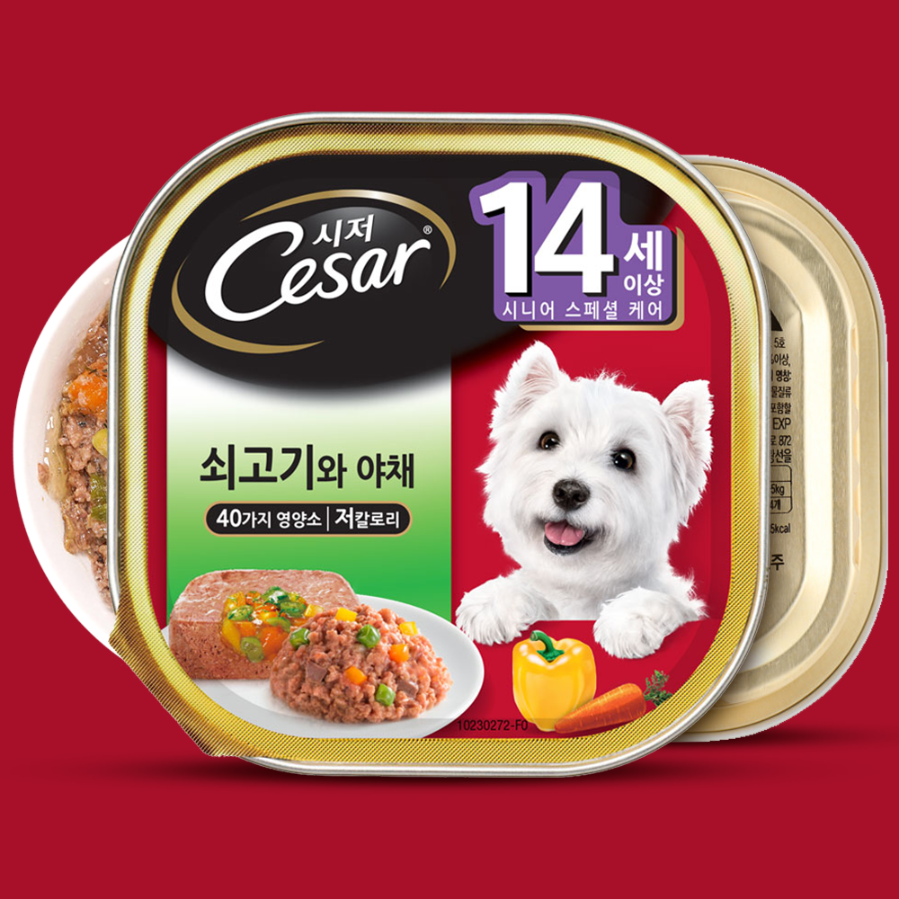 시저 강아지 습식사료 캔 시저 14세이상 쇠고기+야채, 100g, 1개