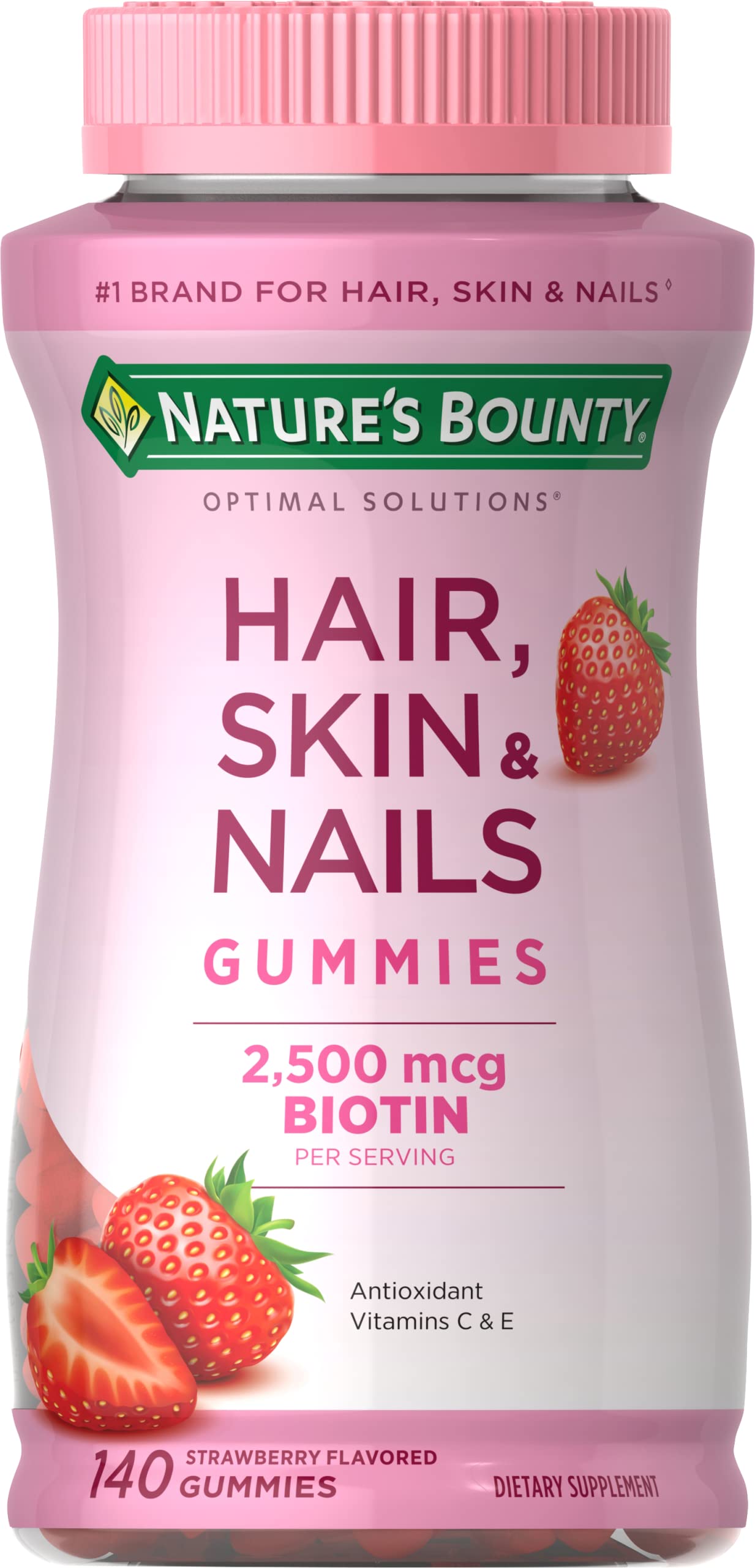 헤어 <b>피부</b> 네일 영양제 비오틴 고함량 / Natures Bounty Biotin 2500 mcg, Hair, Skin &amp; Nails <b>with</b> Biotin, 딸기 140구미