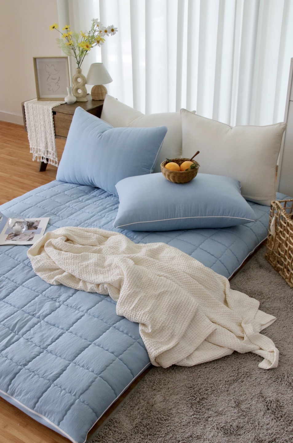 루디아홈베딩 시엘 세미마이크로 누빔요커버 파우더블루 싱글 요솜 매트 토퍼용